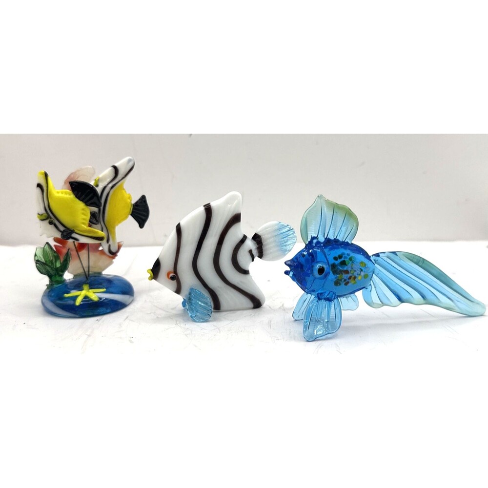 Art Fused Glass Tropical Fish Figurines Murano Style Colorful Hand Blown